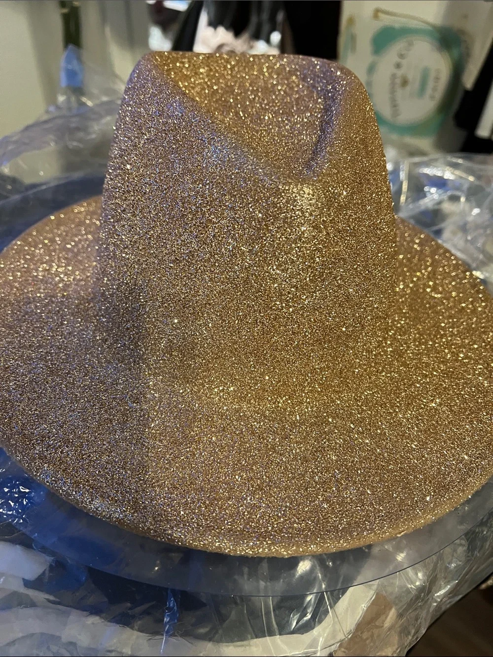 Eugenia Kim Glitter Fedora Hat - Rose Gold Sparkle